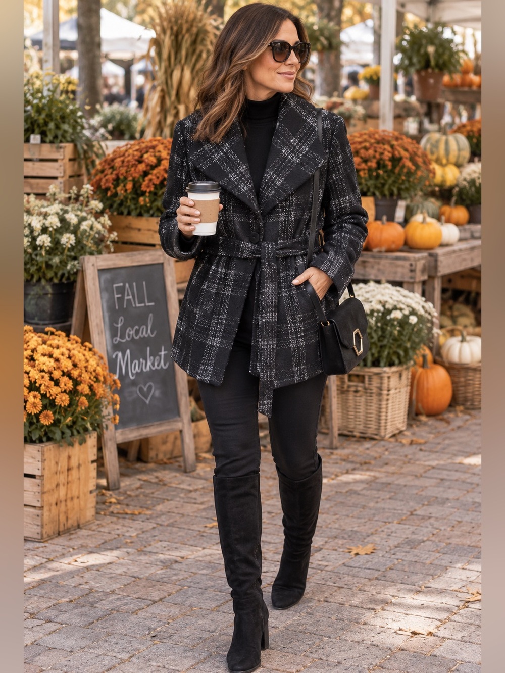 Addition Elle Women’s Black Plaid Belted Jacket SZ 18
